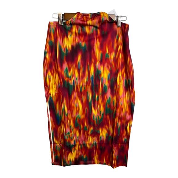 WeWoreWhat Cut Out Midi Skirt in Spicy Orange Fire Tie Dye L NWT - Picture 3 of 9